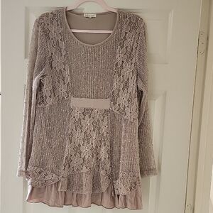 Indigo Soul Beige Lace Long Sleeve Dress
